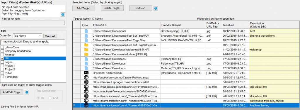 Tagging using SetTags